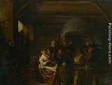 Famous Tavern Paintings - The Interior of a Tavern with Peasants Cavorting and Drinking